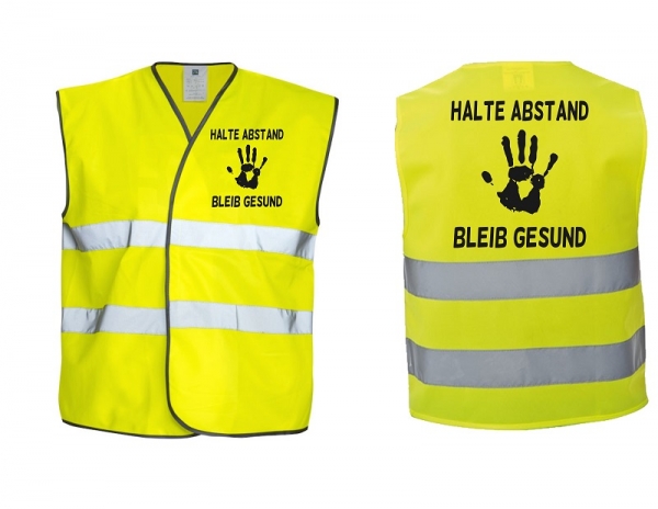 Warnweste bis 7XL HALTE ABSTAND BLEIB GESUND, gelb